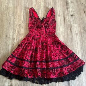 Hot Topic Red & Black Gothic Skull Lace-Up Sleeveless Dress Sm Y2K Punk Rock